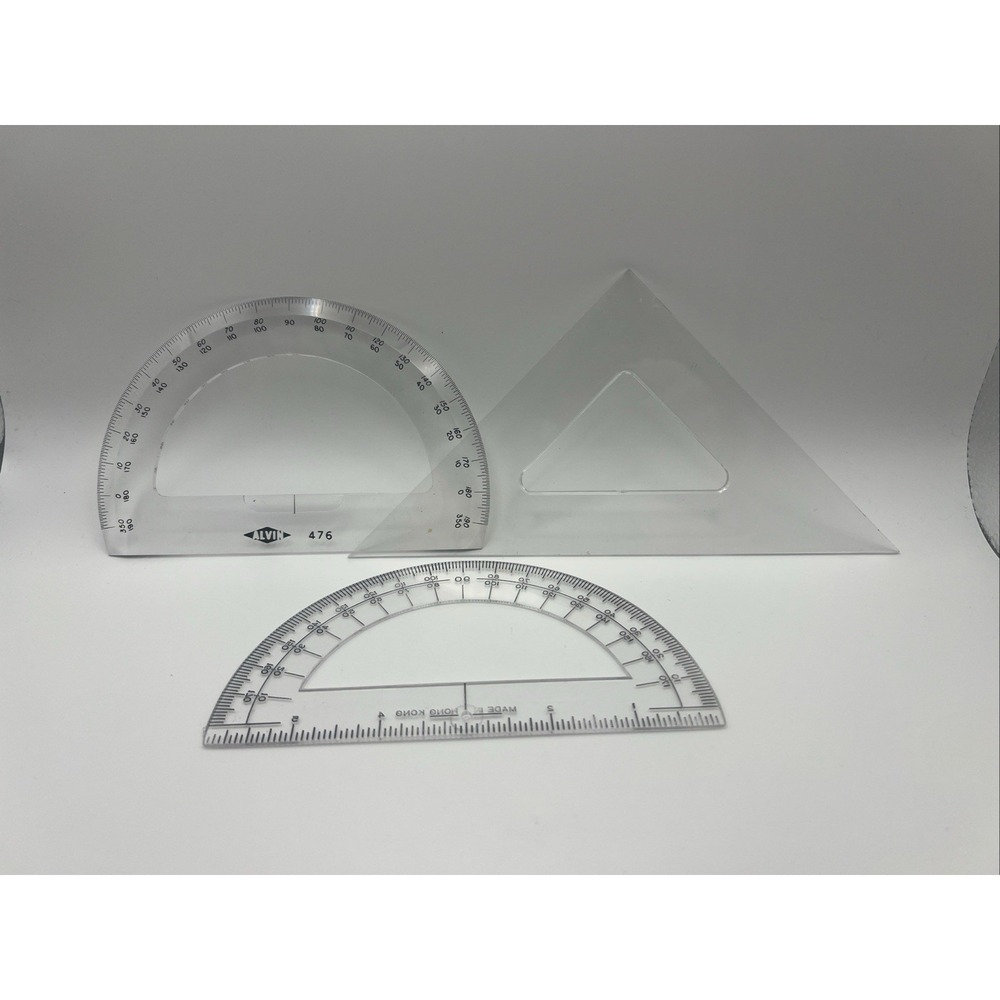 3 Pieces Ruler Set Alvin 476, Vtg 180 And Clear Triangle Ruler Drawing Art